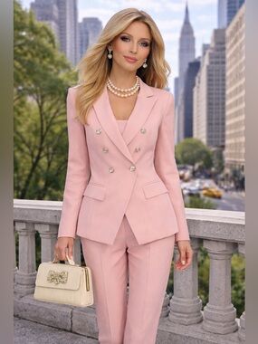 White House Black Market Ballerina Pink Double-Breasted Blazer